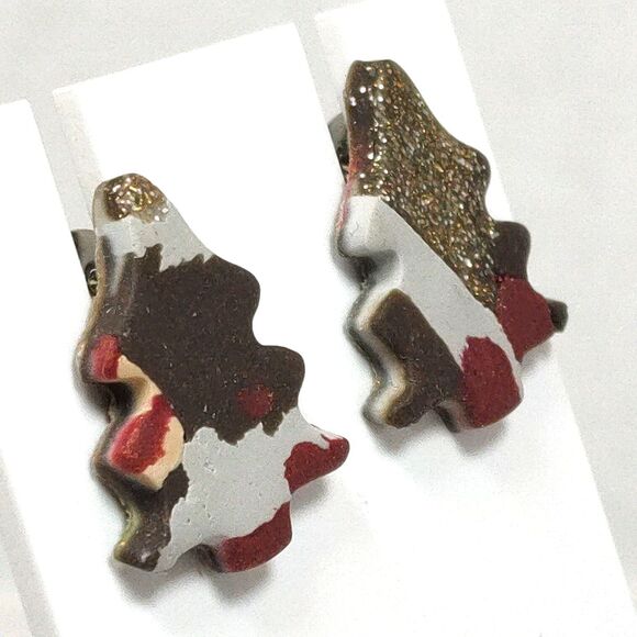 Holiday Christmas Tree Stud Post Earrings Multicolor Camo Gold Glitter Seasonal - Picture 6 of 13